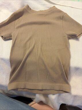 Old Navy Ribbed Short Sleeve Top in Beige